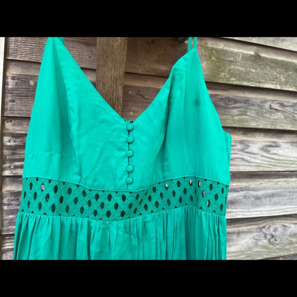 Bright Green Spaghetti Straps Maxi Dress with Lace Size 10 - Picture 6 of 7